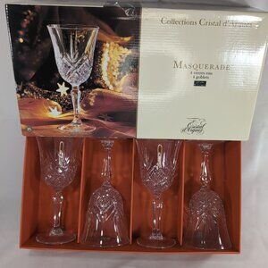 Cristal d'Arques Masquerade 4 Goblets 25 cl 8 1/4 oz Crystal Wine Glasses 2001